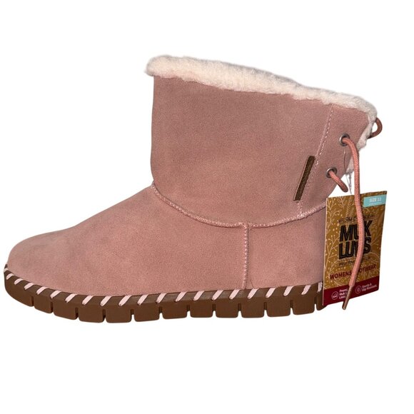 New Muk Luks Womens Water Repellent Faux Suede Boot Size 11 Blush Pink - Picture 1 of 8